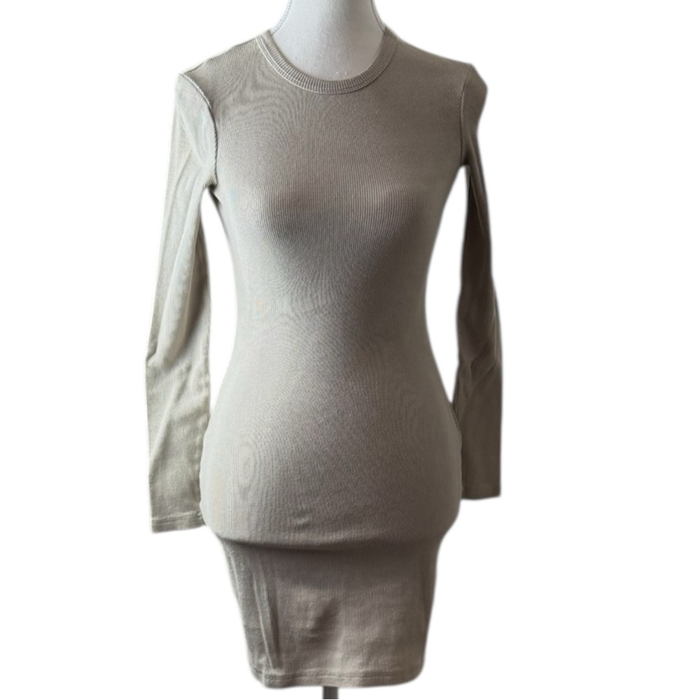 All Things Golden Ribbed Long Sleeve Bodycon Mini Dress XS Beige Neutral Bundle - Picture 3 of 11